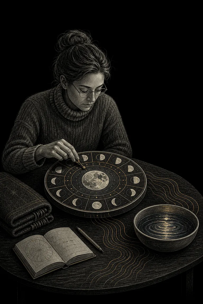 An astrologer studying a twelve-part lunar instrument